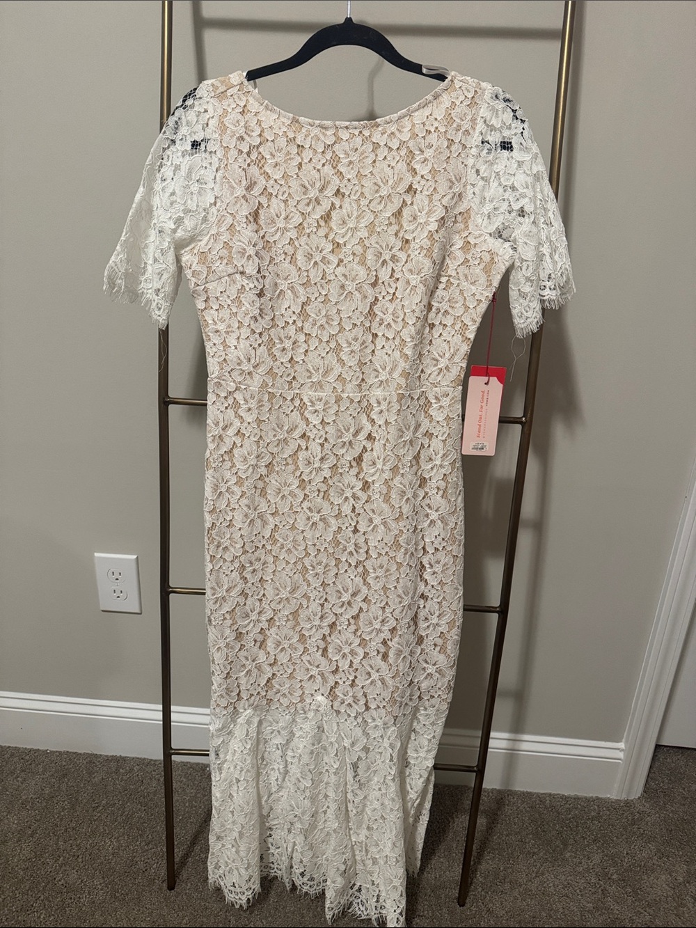 Ivory Lace Midi Dress with Floral Overlay